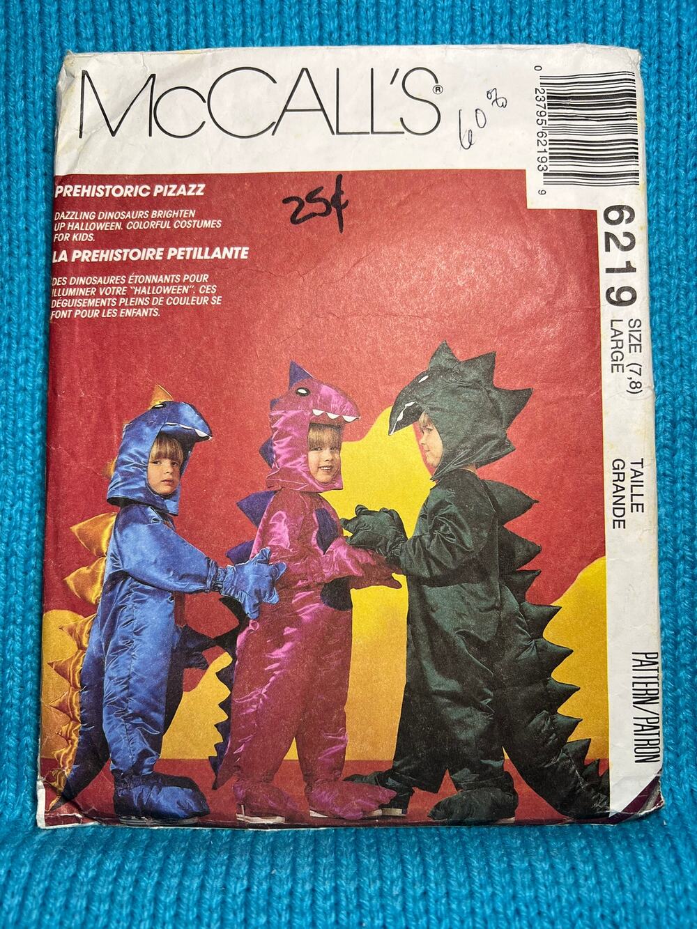 McCalls 6219 child's dinosaur costume sewing pattern size 7